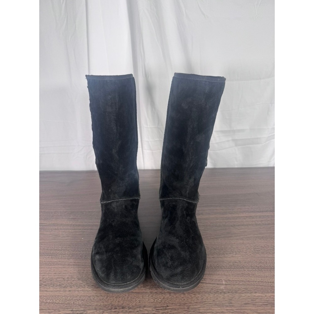 UGG Australia Tall 5-Button Black Suede Boots Women's Shearling Lined Boots - Picture 1 of 11